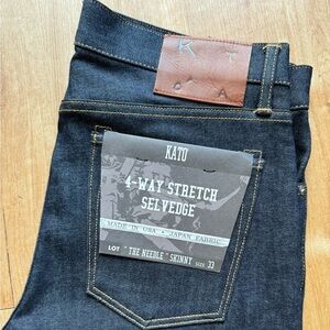 HIROSHI KATO 4-way stretch selvedge jeans - The Needle - size 33 - Indigo Raw